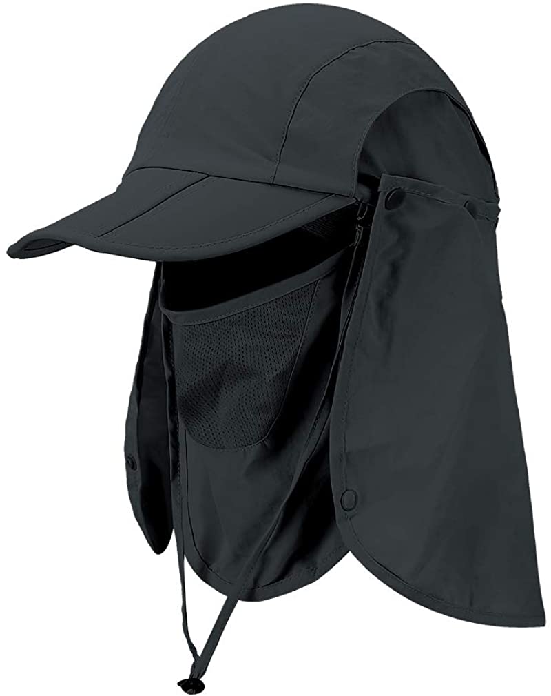 Foldable Sun Cap with Face Mask Neck Flap Black – CasualObjects