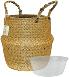 Seagrass Plant Basket – Hand Woven Large Seagrass Baskets with Plastic Liner, Eco-Friendly Storage