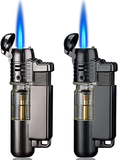 2 Pack Butane Lighter, Mini Torch Lighter with Key Ring, Adjustable Jet Flame Windproof Gas Lighter