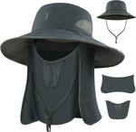 Sun Hat for Womens/Mens, Wide Brim Foldable Flap Cover Fishing Hat with Neck Flap and Face Cover, Sun Protection Boonie Hat
