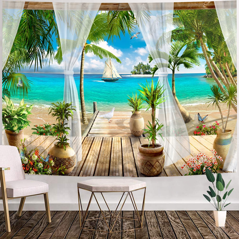 Ocean Beach Tapestry,Coconut Tree Tapestry Wall Hanging Palm Tree Tapestry 