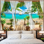 Ocean Beach Tapestry,Coconut Tree Tapestry Wall Hanging Palm Tree Tapestry 