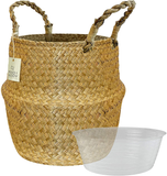 Seagrass Plant Basket – Hand Woven Large Seagrass Baskets with Plastic Liner, Eco-Friendly Storage