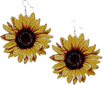 3D Wooden Sunflower Drop Earrings Unique Handmade Bohemian Sunflower Dangle Drop Earrings Yellow Big Simple Daisy Flower Wood Statement Earring Jewelry for Women Girls Gifts