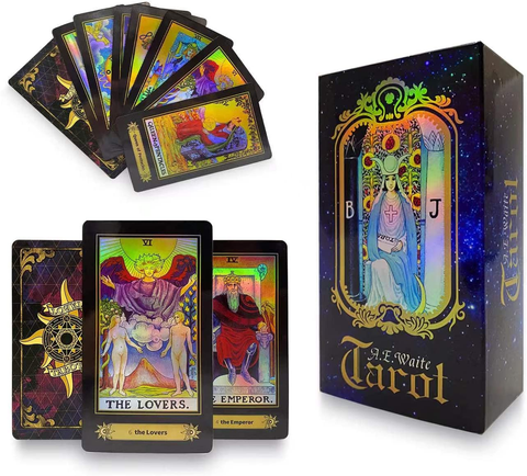 78Pcs Tarot Cards, Holographic Tarot Cards for Tarot Card Deck Rider Waite Fortune Telling, Tarot Card with Guide Book in Colorful Box, Beginner Board Game (English Edition)