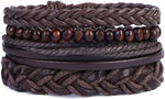 Mix 4 Wrap Bracelets Men Women, Hemp Cords Wood Beads Ethnic Tribal Bracelets, Leather Wristbands