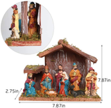 \Christmas Nativity Figurine - Nativity Scene Statue with Wooden and Moss Stable
