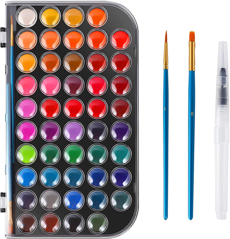Watercolor Paint Set, 48 Colors Non-Toxic Watercolor Paint with a Brush Refillable a Water Brush Pen and Palette, Washable Water Color Paints Sets for Kids Adults Artists Children Students Beginner