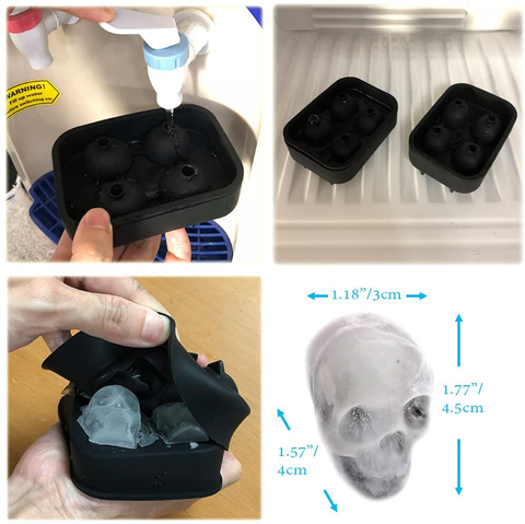 3D Skull Black Flexible Shape Ice Cube Tray Mold Silicone Whiskey Ice Ball  Maker
