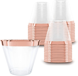 100 Rose Gold Plastic Cups | 9 Oz | Hard Disposable Cups | Plastic Wine Cups | Plastic Cocktail Glasses | Plastic Drinking Cups | Bulk Party Cups | Wedding Tumblers | Clear Cups