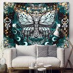 Death Moth Tapestry Skull Tapestry Butterfly Tapestry Gothic Skeleton Tapestry Blue Mandala Tapestry Wall Hanging for Room(51.2 X 59.1 Inches)