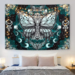 Death Moth Tapestry Skull Tapestry Butterfly Tapestry Gothic Skeleton Tapestry Blue Mandala Tapestry Wall Hanging for Room(59.1 X 82.7 Inches)