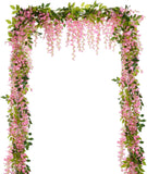 Lvydec Wisteria Artificial Flowers Garland, 4 Pcs Total 28.8Ft Artificial Wisteria Vine Silk Hanging Flower for Home Garden Outdoor Ceremony Wedding Arch Floral Decor (Pink)
