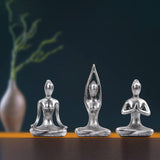 Leekung Yoga Statue for Home Decor,Yoga Figurines Meditation Decor,Set of 3 Yoga Pose Statue for Spiritual Room Shelf Decor Accent,Yoga Decor for Shelves Antique Silver Color