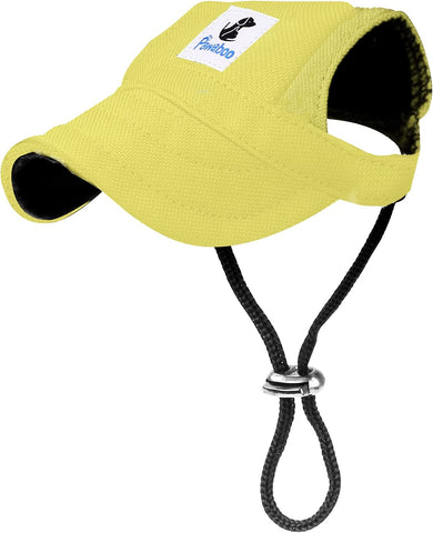 Pawaboo Dog Baseball Cap, Adjustable Dog Outdoor Sport Sun Protection Baseball Hat Cap Visor Sunbonnet Outfit with Ear Holes for Puppy Small Dogs, Small, Yellow