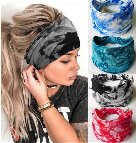 4PCS Boho Wide Headbands Tie Dye Head Scarfs Knoted Turban Yoga Sweatbands