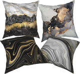 Marble Texture Modern Abstract White Black Gold Painting Set of 4 Decorative Throw Pillow Cases Sofa Cushion Covers for Couch Bedroom Living Room Car Home Decor