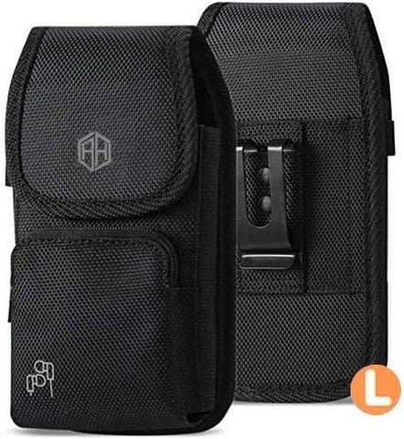 AH Military Grade Case W/Storage Pocket, Compatible W/Iphone 12 Pro Max XR Iphone 8 Plus,7 Plus,6S Plus, Oneplus 6T Rugged Cell Phone Nylon Belt Holster Carrying Bag Fits Phone W/Thick CASE (Large)