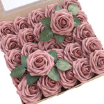 Floroom Artificial Flowers 50Pcs Real Looking Dusty Rose Foam Fake Roses with Stems for DIY Wedding Bouquets Bridal Shower Centerpieces Floral Arrangements Party Tables Home Decorations